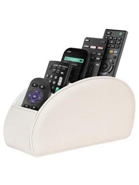Remote Control Holder Organizer PU Leather 5 Compartment Desk Storage Caddy